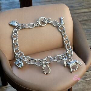 Silver Charm Bracelet with Horse Motifs 7”